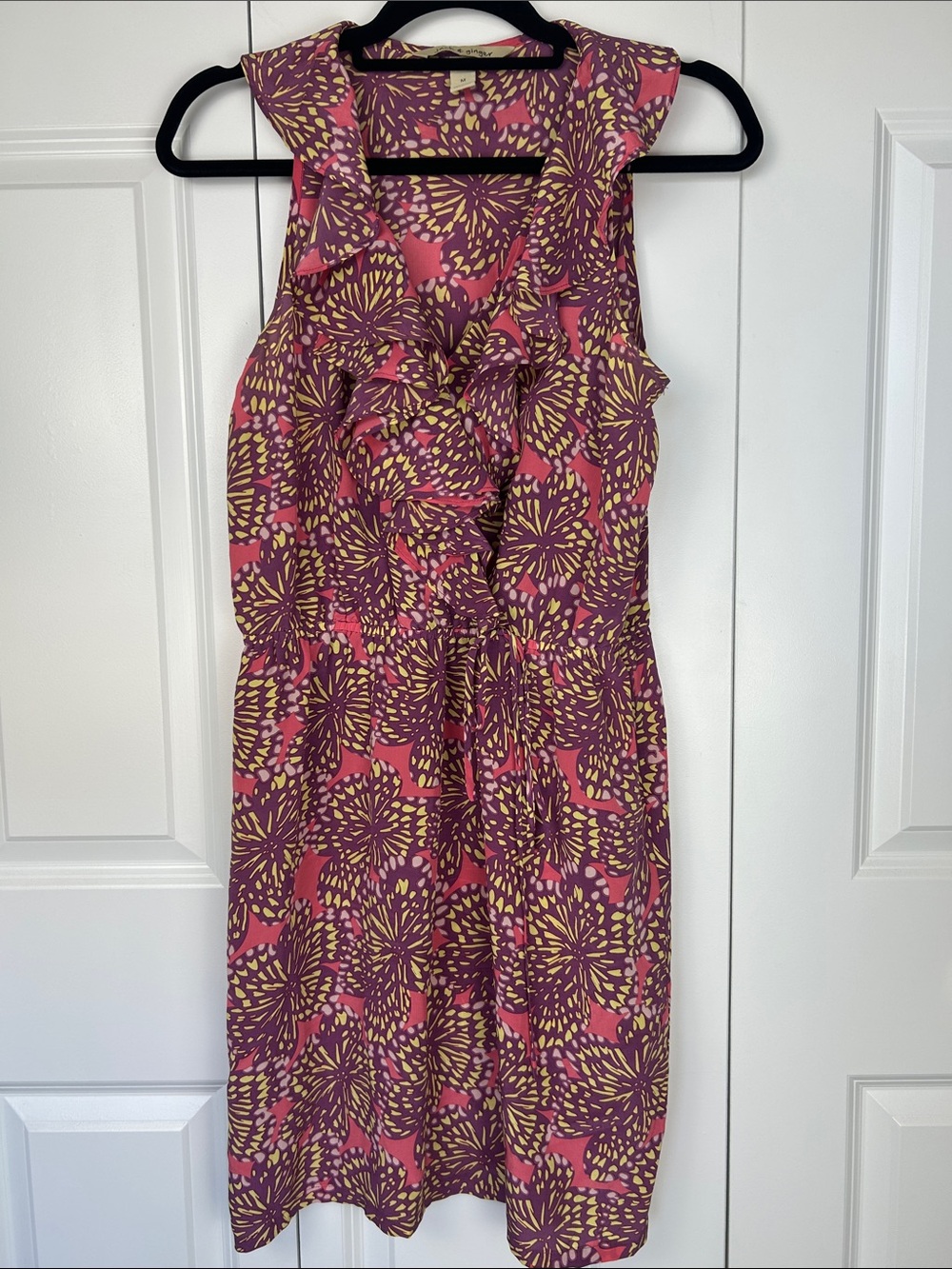 Jack & Ginger Silk Sleeveless Floral-Pattern Midi Dress with Ruffle Front Size M - Picture 2 of 8